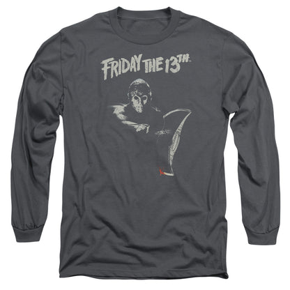 Friday The 13Th Ax Mens Long Sleeve Shirt Charcoal Officially Licensed Officially Licensed