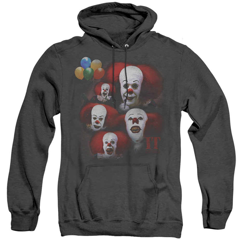 It 1990 Many Faces Of Pennywise Heather Mens Hoodie Black Officially Licensed