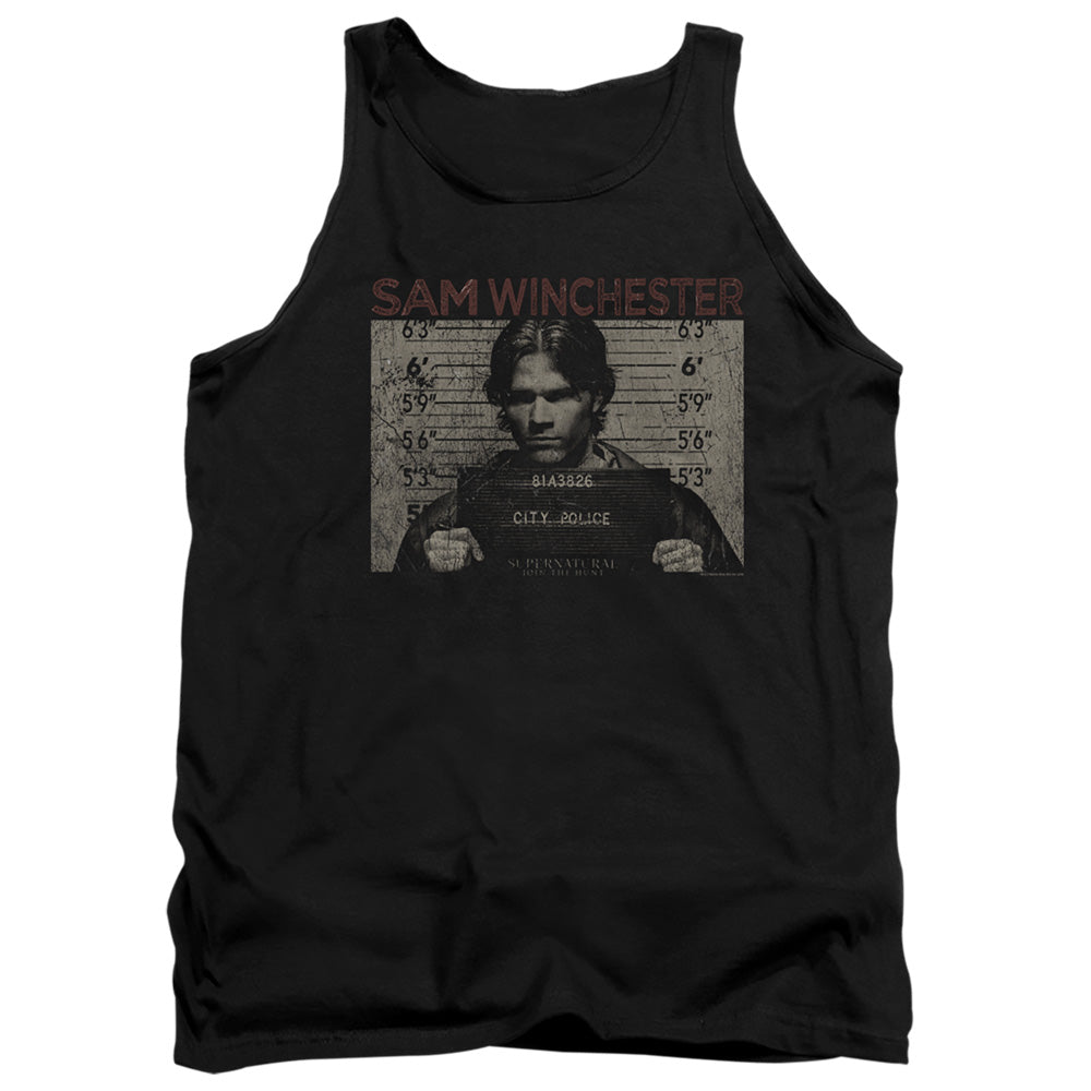 Supernatural Sam Mug Shot Mens Tank Top Shirt Black