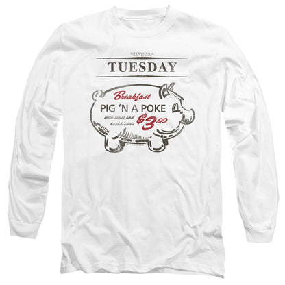 Supernatural Pig N Poke Mens Long Sleeve Shirt White Officially Licensed