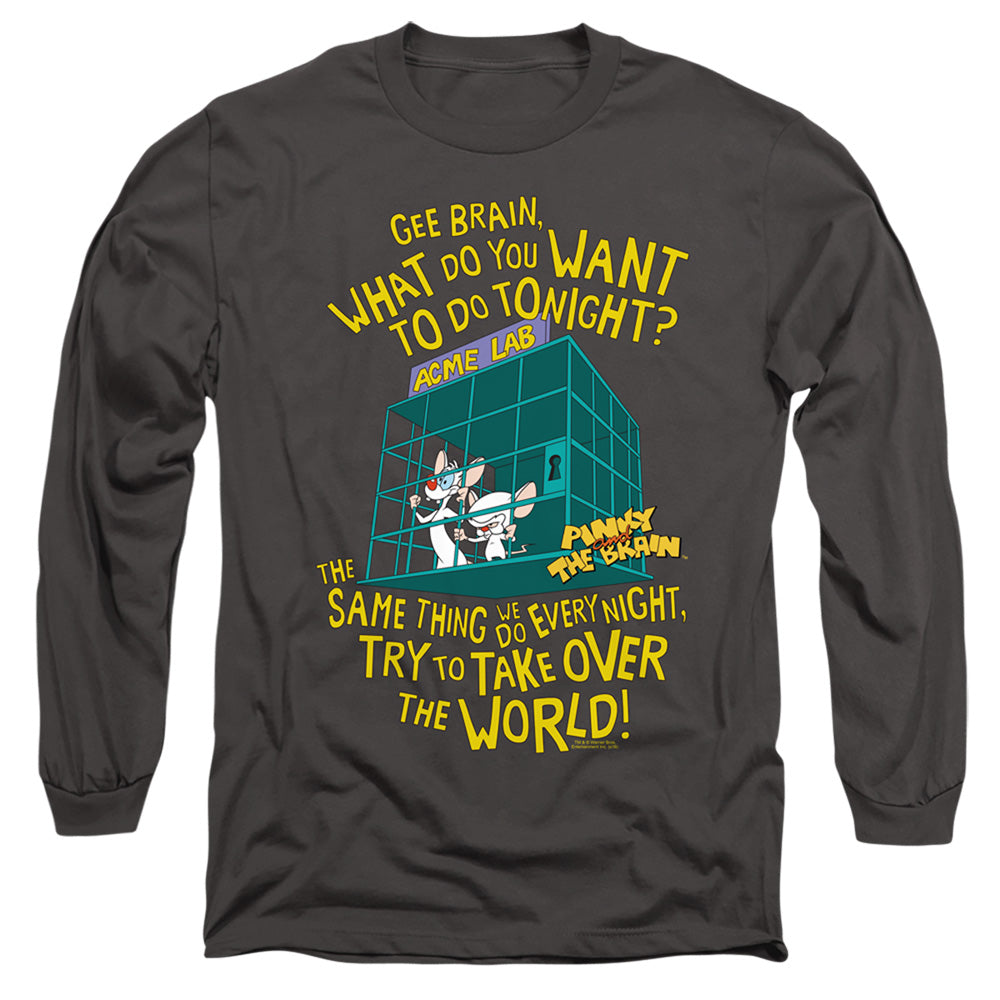 Pinky And The Brain The World Mens Long Sleeve Shirt Charcoal