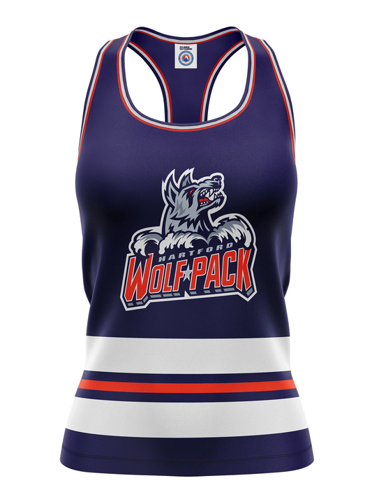 Hartford Wolf Pack Blue Alternate Women's Racerback Hockey Tank