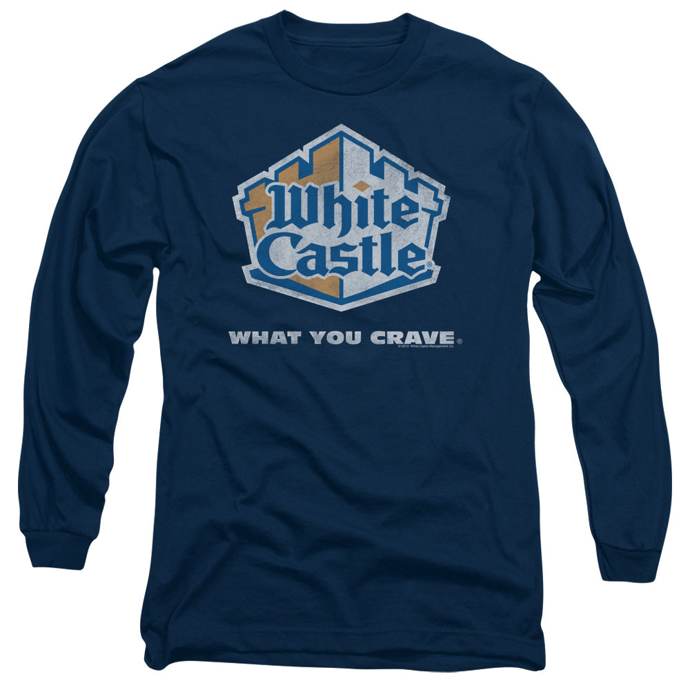 White Castle Distressed Logo Mens Long Sleeve Shirt Navy Officially Licensed