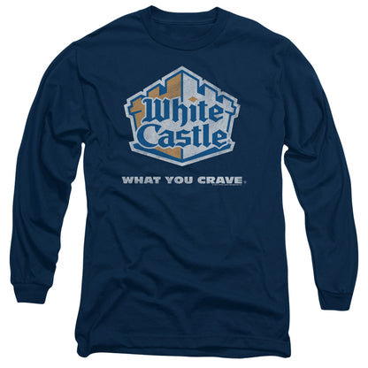 White Castle Distressed Logo Mens Long Sleeve Shirt Navy Officially Licensed
