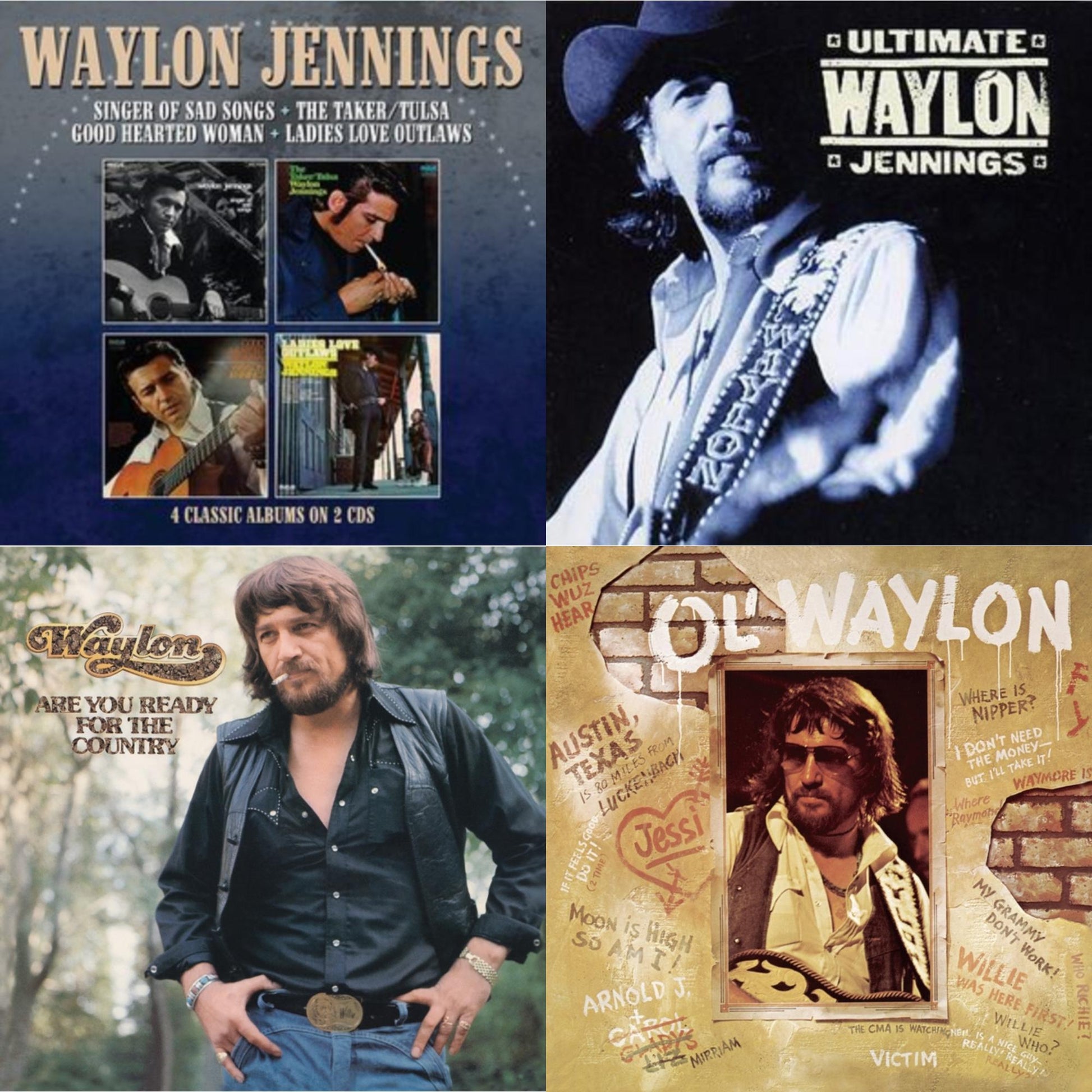 Waylon Jennings - Singer Of Sad Songs / The Taker-Tulsa / Good Hearted Woman / Ladies Love Outlaws & Ultimate Waylon Jennings & Are You Ready For The Country & Ol Waylon - CD Bundle