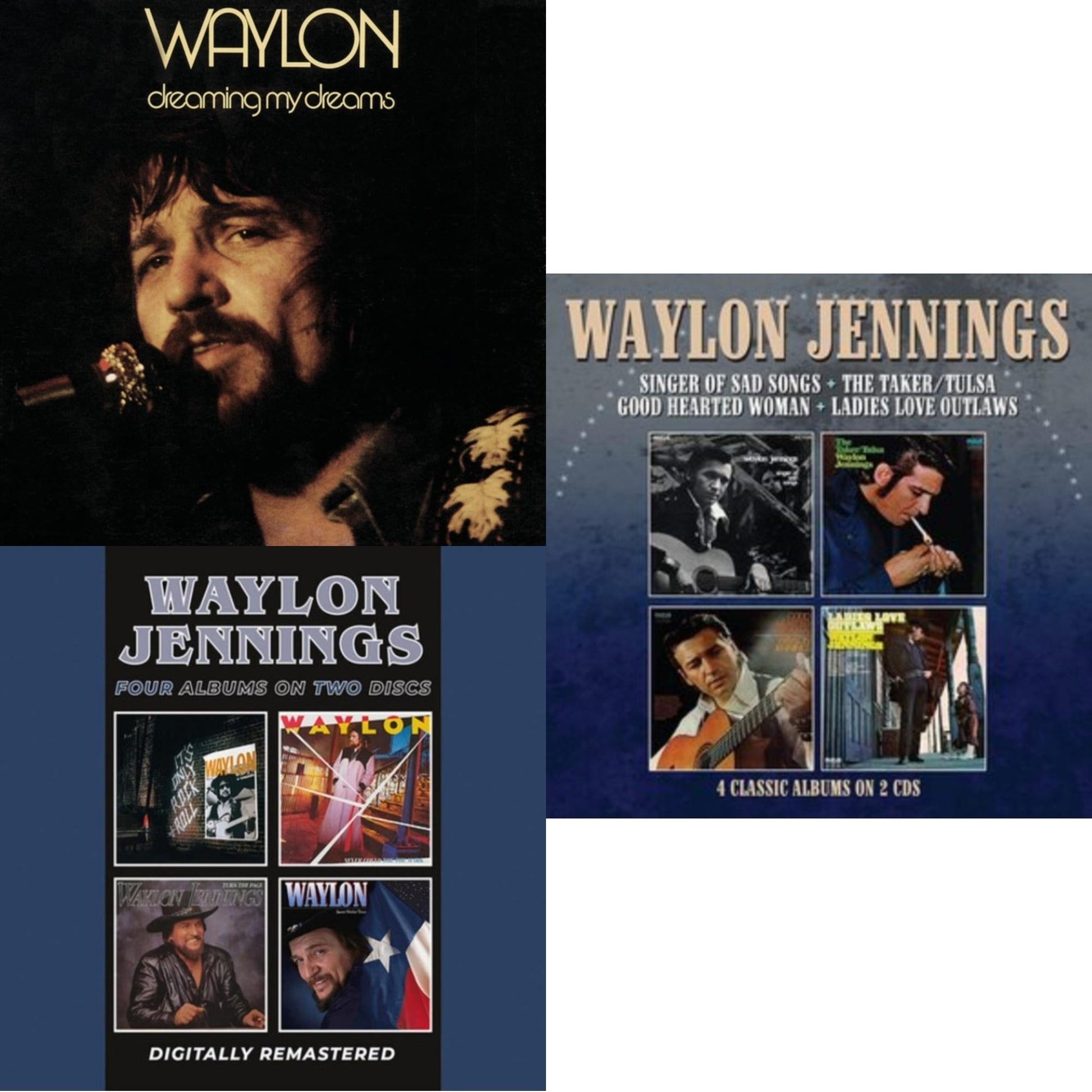 Waylon Jennings - Dreaming My Dreams & It's Only Rock & Roll / Never Could Toe The Mark / Turn The Page / Sweet Mother Texas & Singer Of Sad Songs / The Taker-Tulsa / Good Hearted Woman / Ladies Love Outlaws - CD Bundle