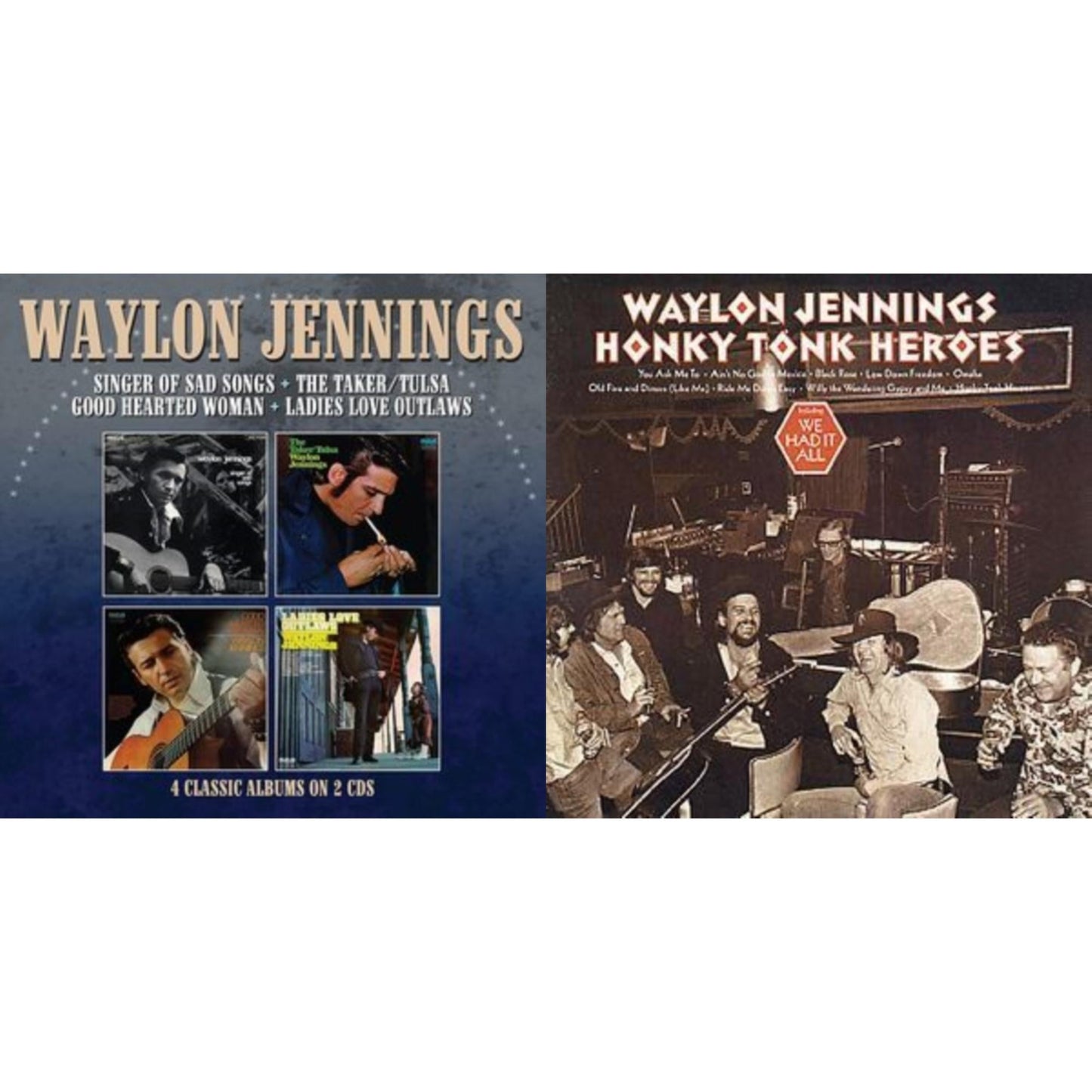 Waylon Jennings - Singer Of Sad Songs / The Taker-Tulsa / Good Hearted Woman / Ladies Love Outlaws & Honky Tonk Heroes - CD Bundle
