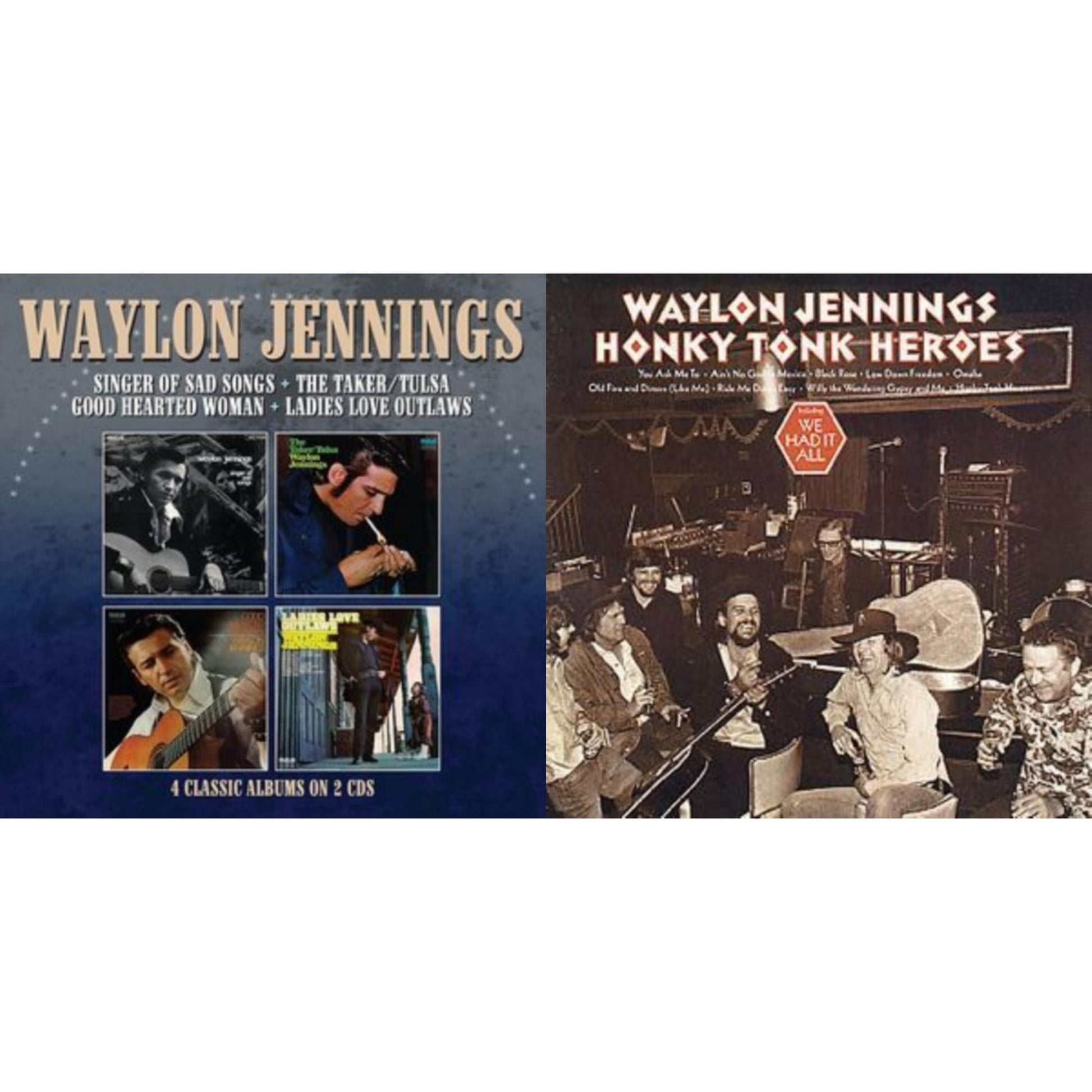 Waylon Jennings - Singer Of Sad Songs / The Taker-Tulsa / Good Hearted Woman / Ladies Love Outlaws & Honky Tonk Heroes - CD Bundle