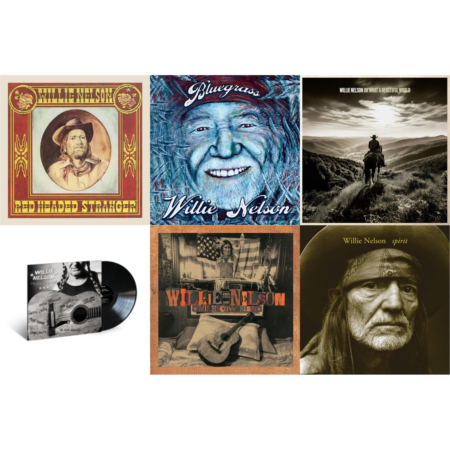 Willie Nelson - Red Headed Stranger (150G/Dl Insert) & Bluegrass (Electric Blue LP Vinyl) & Oh What A Beautiful World & Great Divide & Milk Cow Blues (2LP/180G) & Spirit (180G)