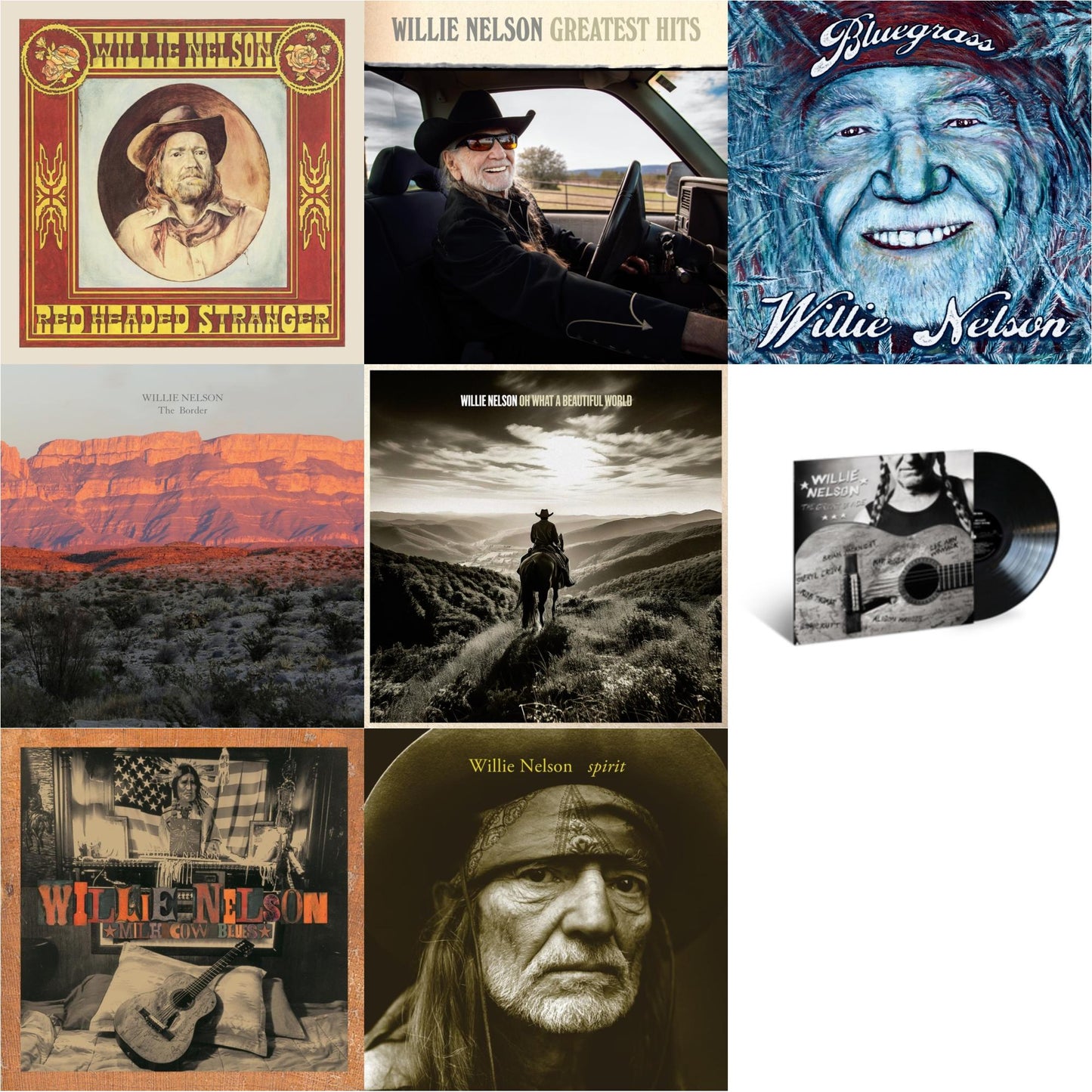 Willie Nelson - Red Headed Stranger (150G/Dl Insert) & Greatest Hits & Bluegrass (Electric Blue LP Vinyl) & Border & Oh What A Beautiful World & Great Divide & Milk Cow Blues (2LP/180G) & Spirit (180G)