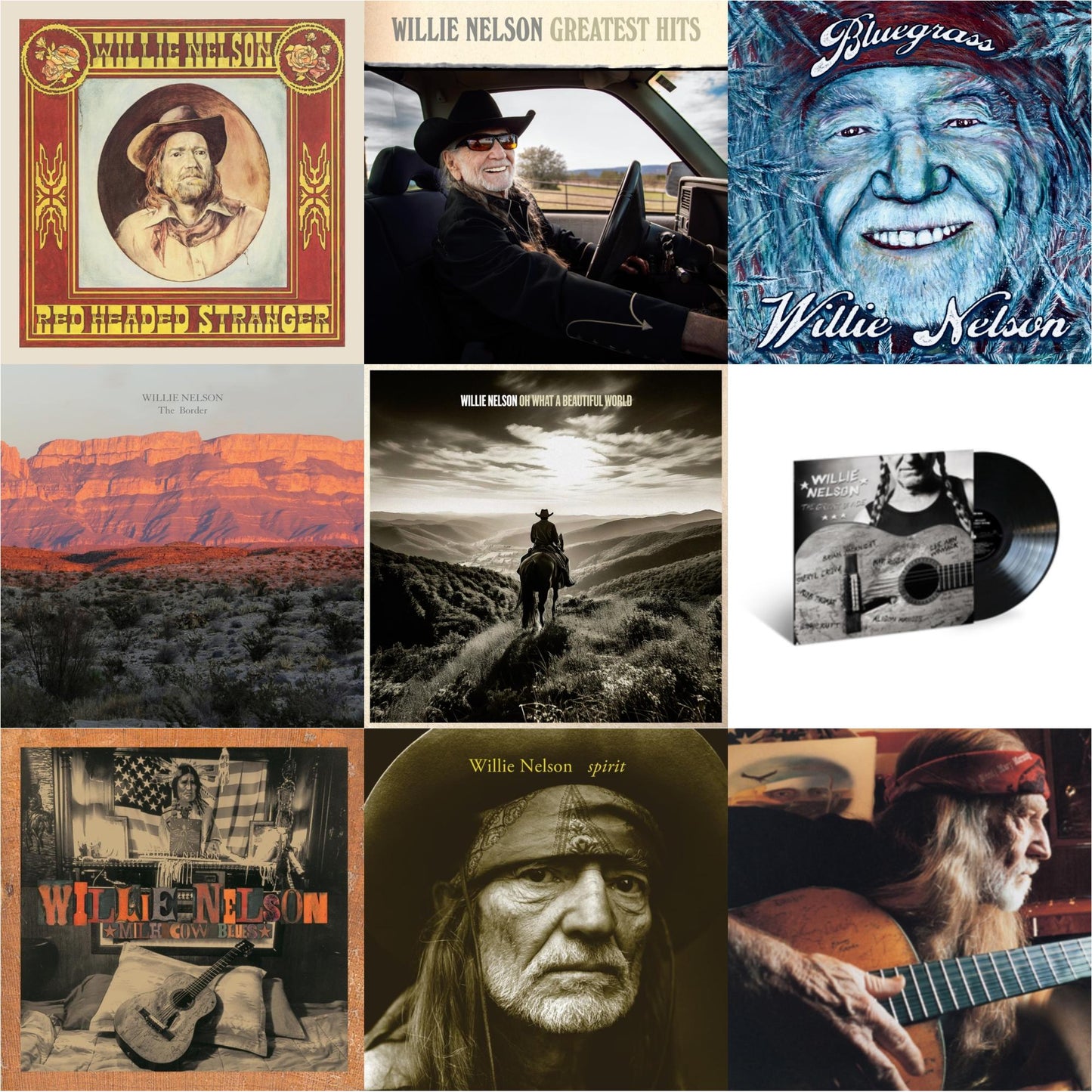 Willie Nelson - Red Headed Stranger (150G/Dl Insert) & Greatest Hits & Bluegrass (Electric Blue LP Vinyl) & Border & Oh What A Beautiful World & Great Divide & Milk Cow Blues (2LP/180G) & Spirit (180G) & It Always Will Be