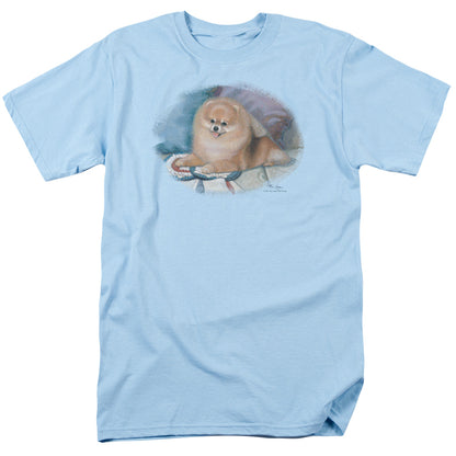 Wildlife Pomeranian Portrait Mens T Shirt Light Blue Officially Licensed