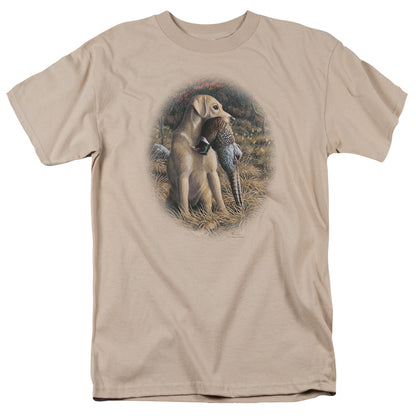 Wildlife Yellow Lab With Pheasant Mens T Shirt Sand Officially Licensed