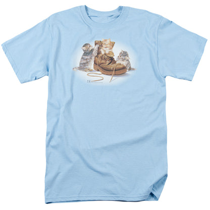 Wildlife Playful Kittens Mens T Shirt Light Blue Officially Licensed