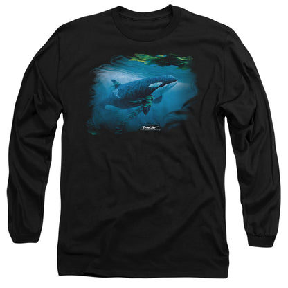 Wildlife Pursuit Thru The Kelp Orca Mens Long Sleeve Shirt Black Officially Licensed