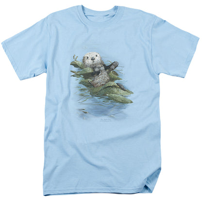Wildlife Kelp Cradle Otters Mens T Shirt Light Blue Officially Licensed
