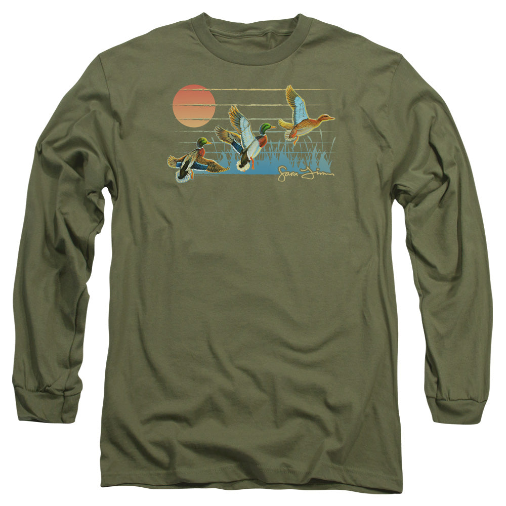 Wild Wings Three Ducks Mens Long Sleeve Shirt Military Green