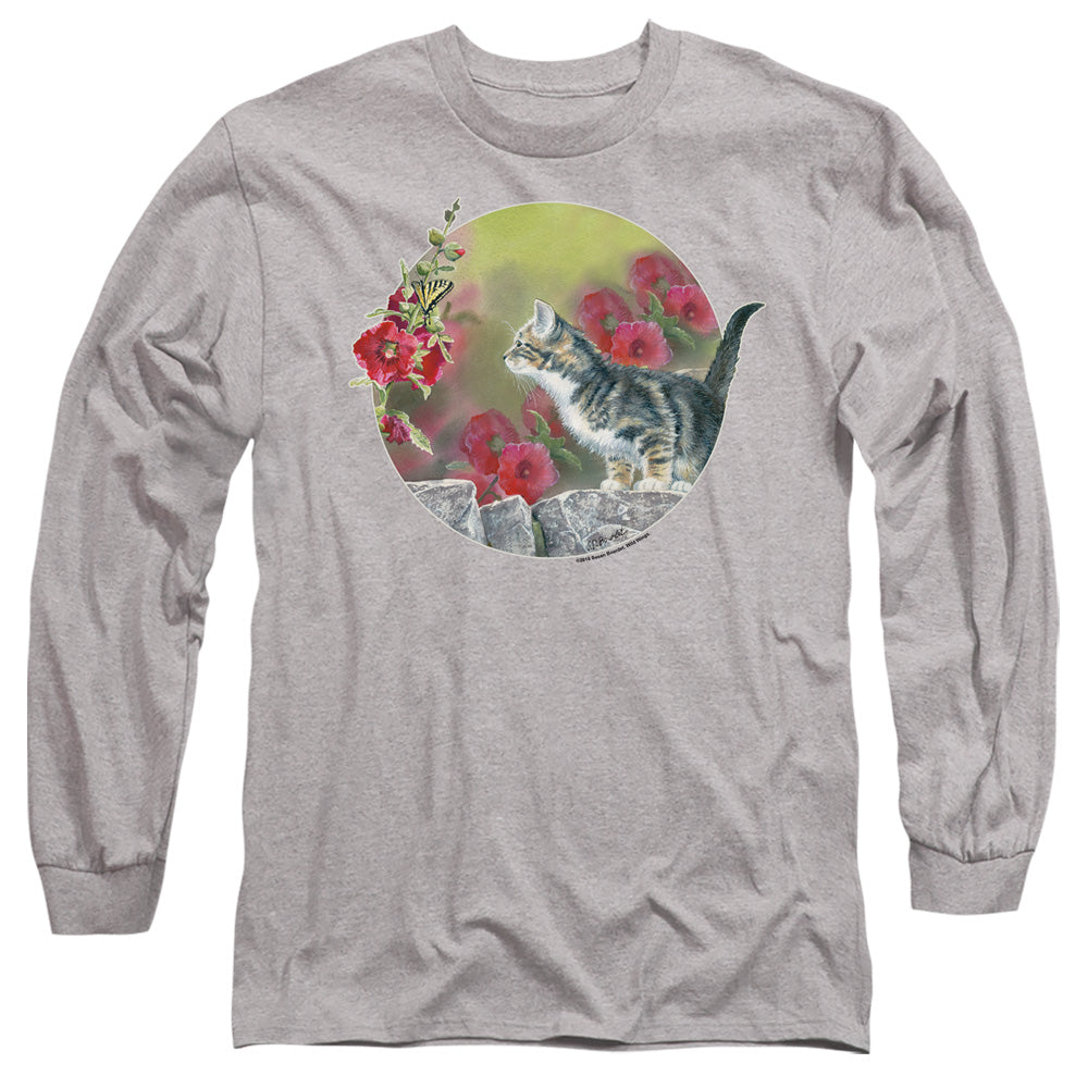 Wild Wings Kitten Flowers Mens Long Sleeve Shirt Athletic Heather