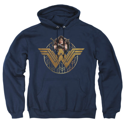 Wonder Woman Movie Power Stance And Emblem Mens Hoodie Navy Officially Licensed