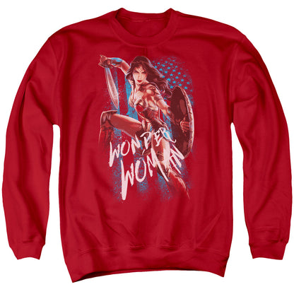 Wonder Woman Movie American Hero Mens Crewneck Sweatshirt Red Officially Licensed