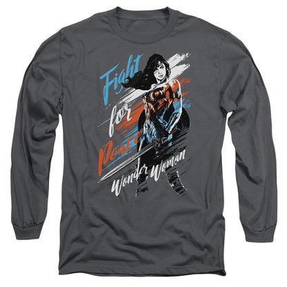 Wonder Woman Movie Fight For Peace Mens Long Sleeve Shirt Charcoal Officially Licensed