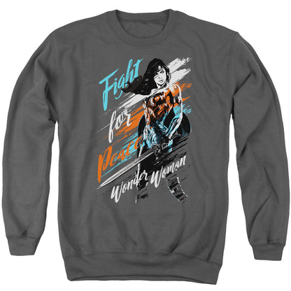 Wonder Woman Movie Fight For Peace Mens Crewneck Sweatshirt Charcoal Officially Licensed