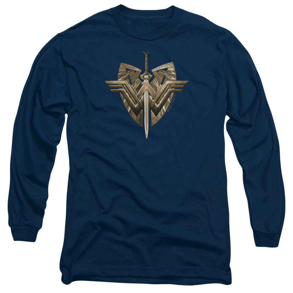 Wonder Woman Movie Sword Emblem Mens Long Sleeve Shirt Navy