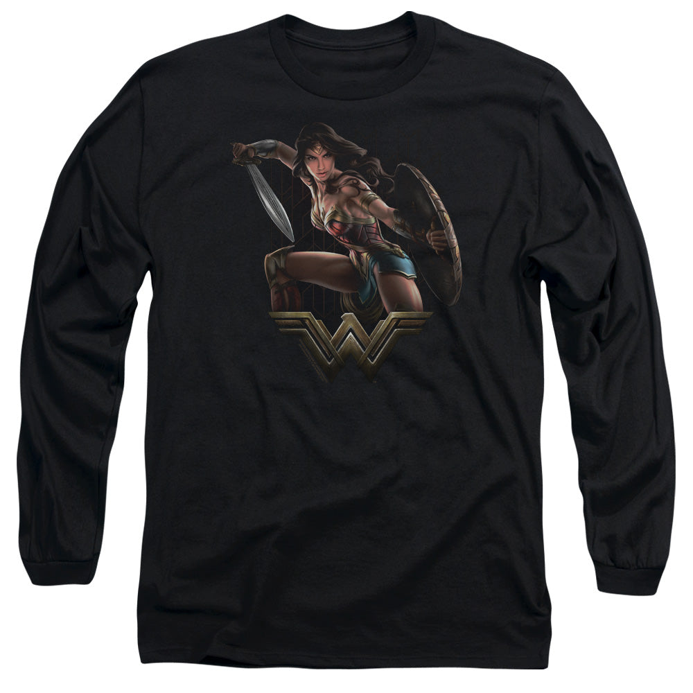 Wonder Woman Movie Fight Mens Long Sleeve Shirt Black Officially Licensed