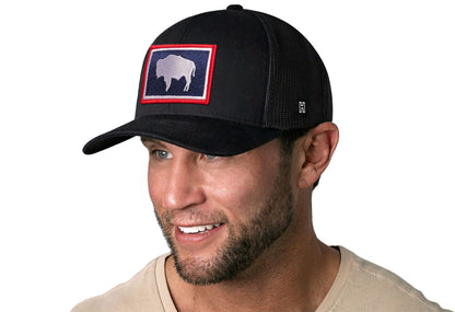 Wyoming Flag Trucker Hat  |  Black WY Snapback Haka