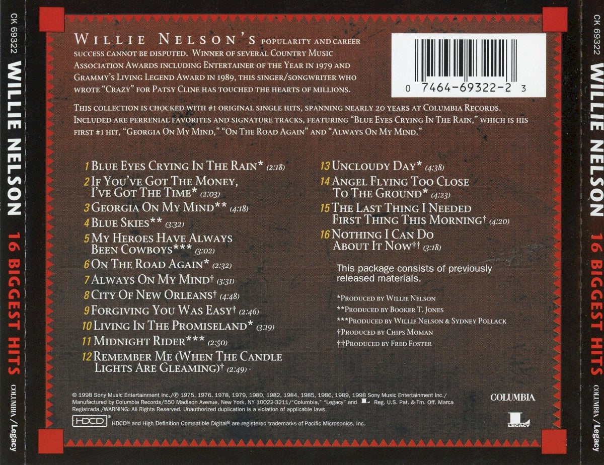 Willie Nelson – 16 Biggest Hits Music CD