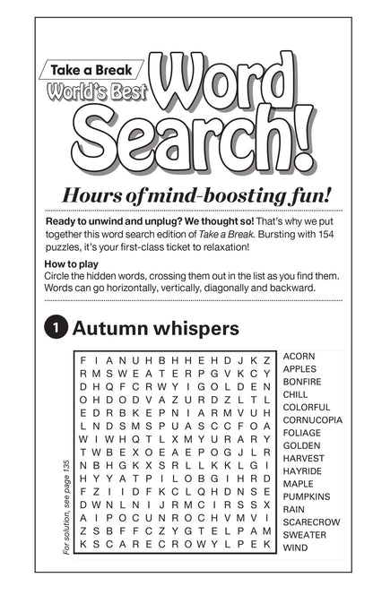 Take a Break - Word Search: 144+ Puzzles, 10 Bonus Crisscross & Fill-In Puzzles, Autumn Themed, Brain Challenges, Mind-Boosting Fun, Relax, Unwind, Unplug, De-Stress, Reduce Anxiety & Solve!
