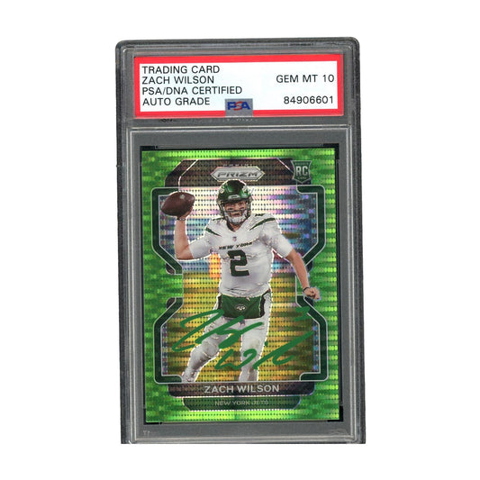 Zach Wilson Autographed Card 2021 Panini Green Prizm Gem Mint 10 PSA