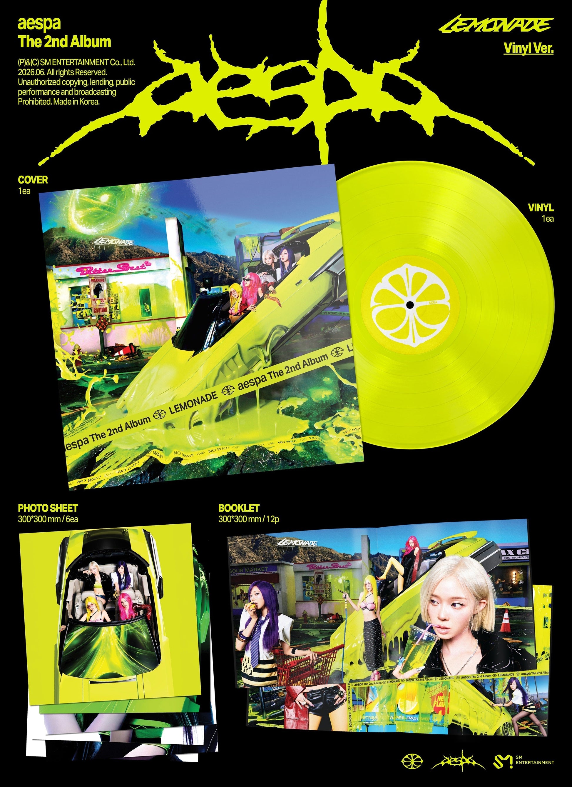 PRE-ORDER aespa - The 2Nd Album ‘Lemonade’ [Neon Yellow Vinyl] [Vinyl] Vinyl Record
