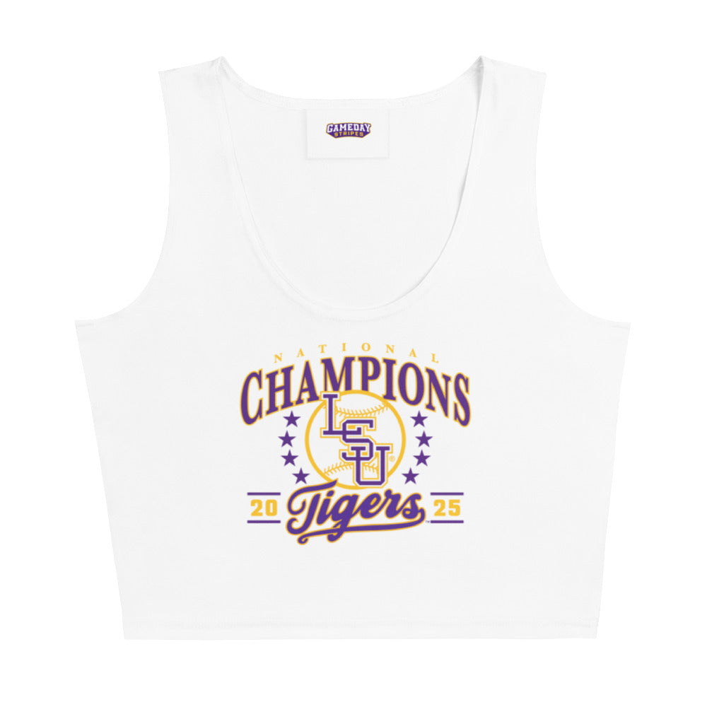 LSU Baseball National Champions Graphic Stretch Crop Top