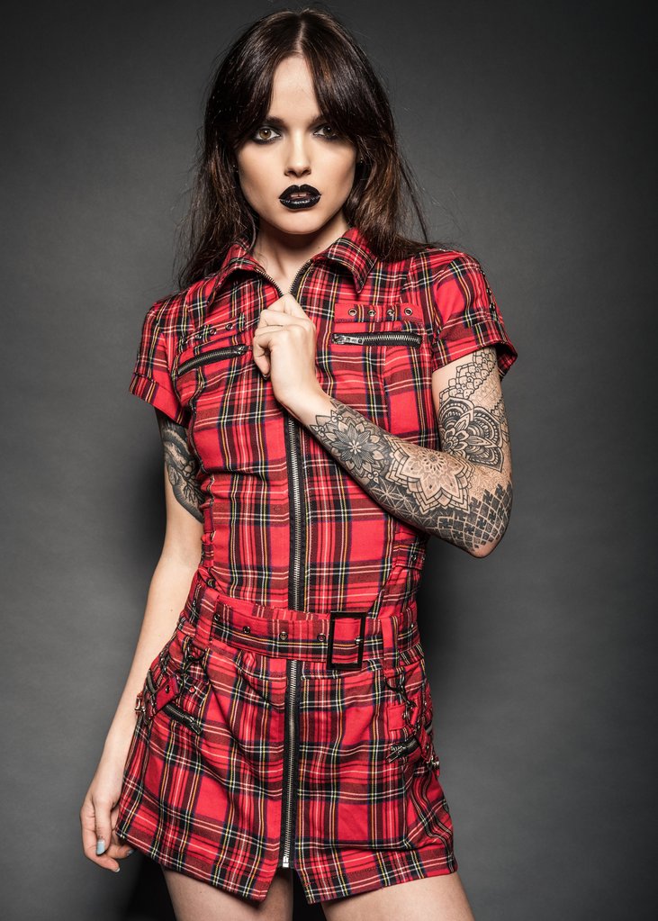 London Calling Plaid Mini Dress with Buckles and Lacing