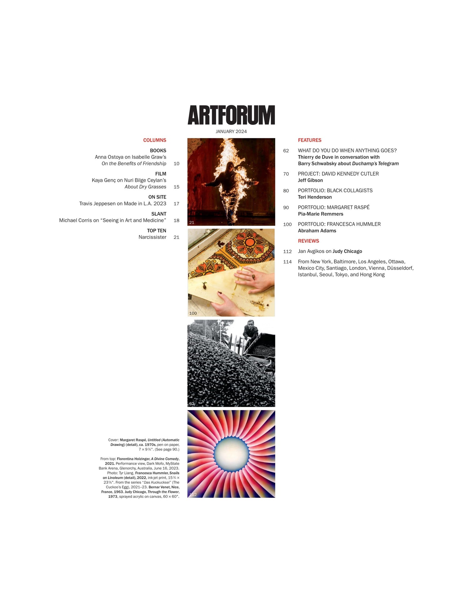Artforum - January 2024: Duchamp's Telegram, Seeing Art In Medicine, David Kennedy Cutler, Modern Art Movements, Material & Digital Age Art, Thierry De Duve, Judy Chicago, Margaret Raspé & More!
