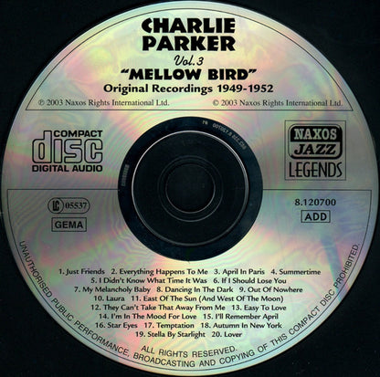 Charlie Parker – Vol. 3: Mellow Bird With Strings Music CD