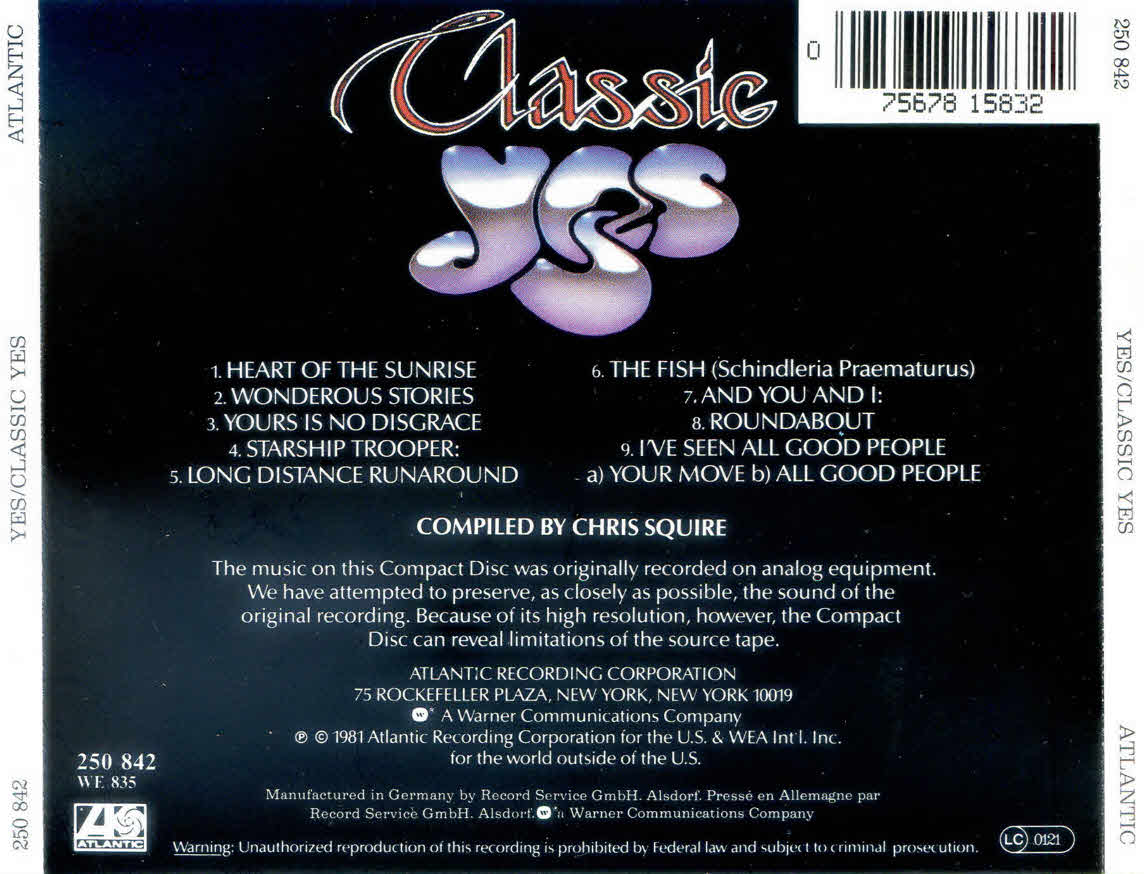 Yes – Classic Yes Music CD