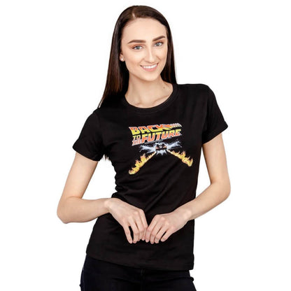 Back to the Future Flames Juniors Womens T Shirt Black