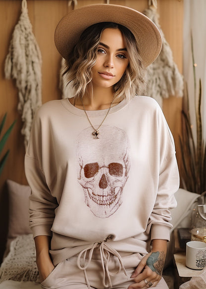 Beige Skull Sweater Goth Sweatshirt