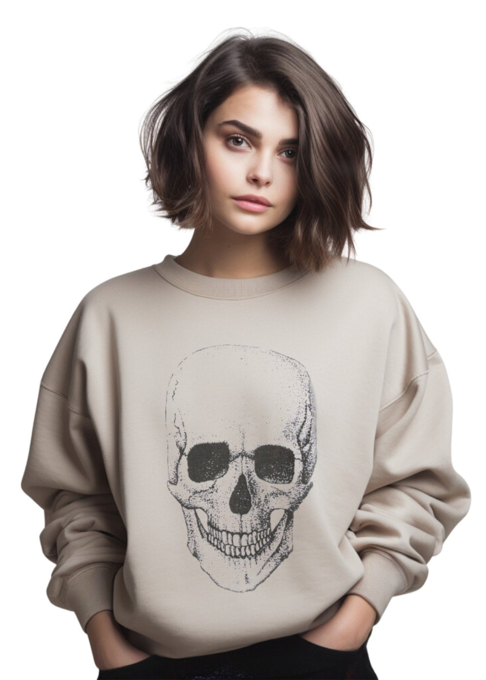 Beige Skull Sweater Goth Sweatshirt