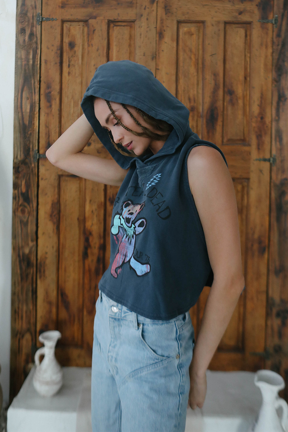 Grateful Dead 1973 Tour Sleeveless Womens Hoodie Navy