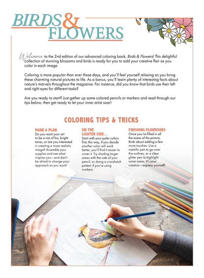 Coloring - Birds & Flowers: Advanced Coloring, 32 Beautiful Designs, Calming Coloring Inspired By Nature, Relax & Unwind, Must-Have For Art Lovers & Stress-Relief Enthusiasts!