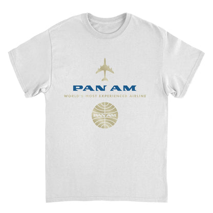Pan Am Worlds Most Experienced Airline Gold Mens T Shirt White Officially Licensed