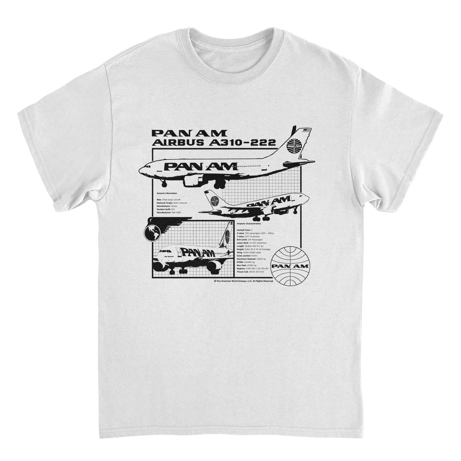 Pan Am Airplane Info and Characteristics Mens T Shirt White Officially Licensed