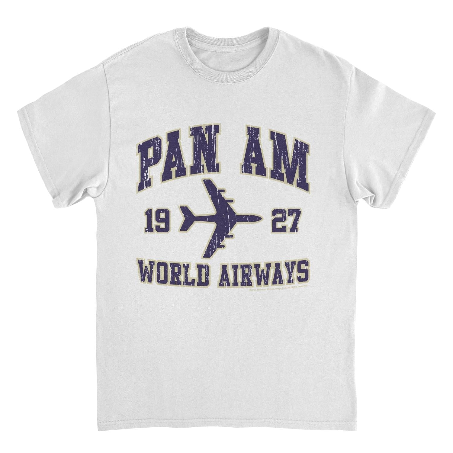 Pan Am World Airways Varsity Sports Text Distress Mens T Shirt White Officially Licensed