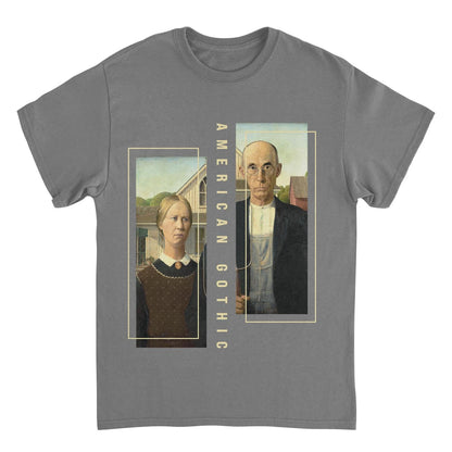Classic Paintings American Gothic Grant Wood Mens T Shirt Charcoal Officially Licensed
