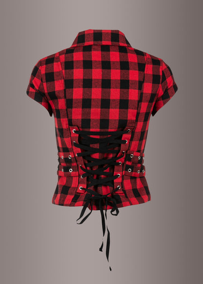 Rebel Yell Checkered Short Sleeve Zippered and Studded Shirt