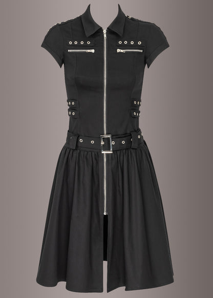 Black Magic Midi Dress with Buckles and Lacing