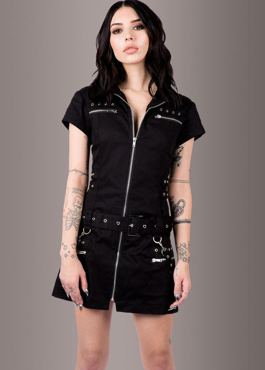 Macabre Heartdrop Goth Mini Dress with Buckles and Lacing